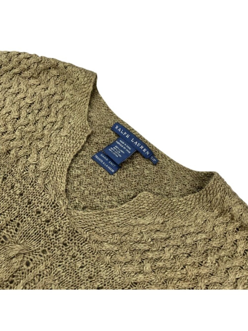 Ralph Lauren Women's Cable-Knit Crochet Hand-Knit Sweater Green • Small